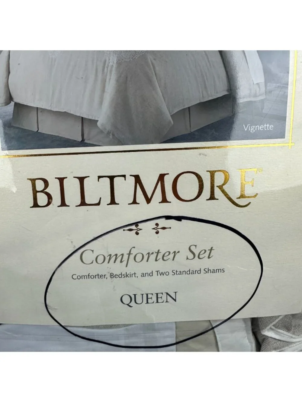 Biltmore Vignette Queen Comforter Set Comforter Bedskirt & 2 Shams Beige